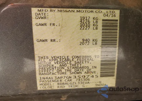 2016 Nissan Altima 2.5 S from USA, damaged, VIN 1N4AL3AP7GN359745